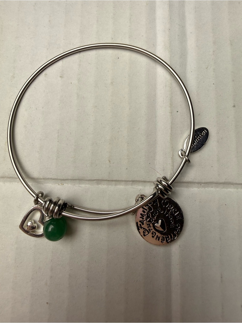 Unwritten Charm Silver Tone Bracelet Green Heart Family Bangle
